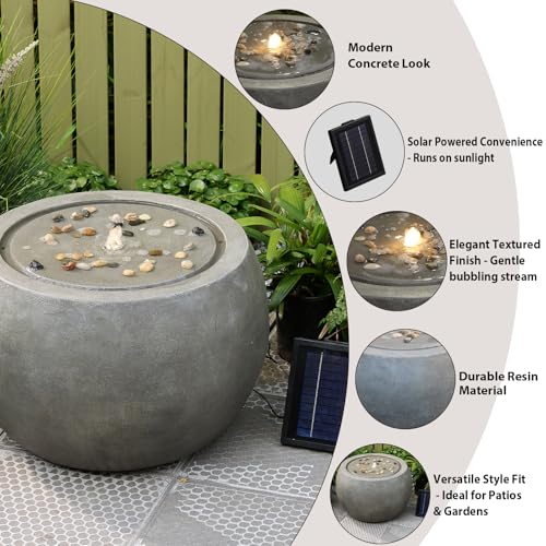 Solar Water Fountain Outdoor Garden Bubbler Large Water Feature Outdoor Fountains Solar Powered with Pebbles for Patio Deck Yard Home Decor Gray