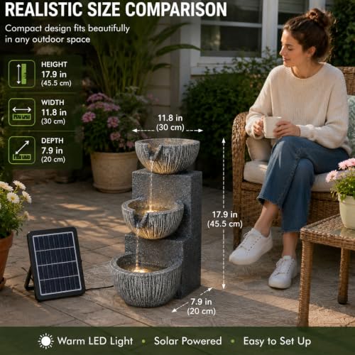 3 Tier Solar Outdoor Fountain with Warm LED Lights