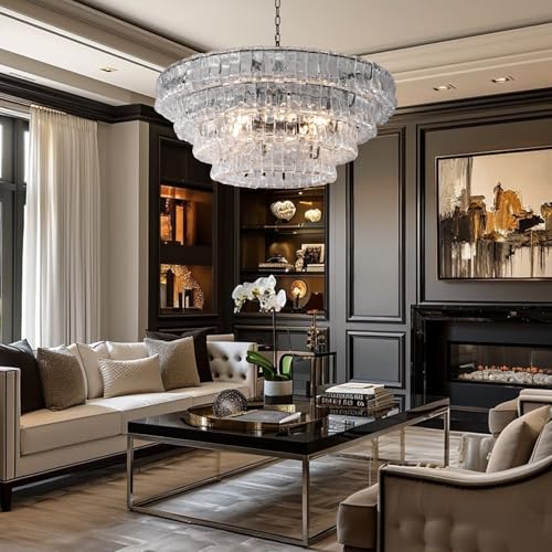 Clear Glass 36 inch Round Chandelier for Dining Room