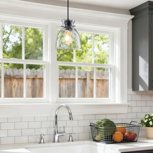 6" Mini Hammered Glass Black Pendant Lights Kitchen Island Lighting 1 Pack