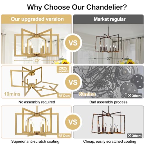 25" 61" Height Adjustable Modern Gold Chandelier for Dining Room (6 Count)