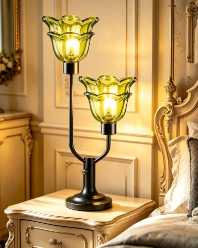Green Mid Century Modern Flower Table Lamp for Bedroom Dimmable