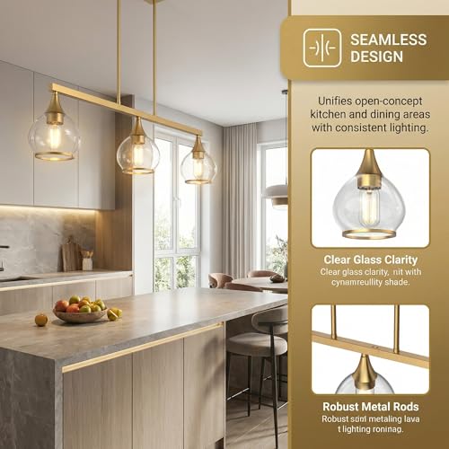 Brushed Gold Kitchen Island Linear Pendant Light