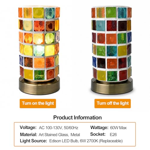 Mosaic Stained Glass Table Lamp for Bedroom Bedside