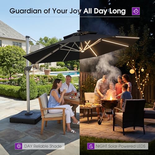 Patio Umbrella with Base 13ft Solar LED Light Double Top