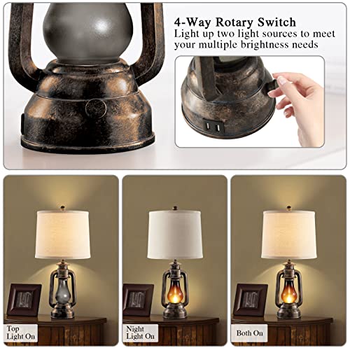 Farmhouse Lantern Table Lamps for Living Room Set of 2 with USB C+A (2 Count)