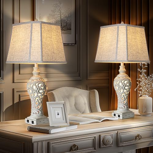 32" Table Lamp Set of 2 with Nightlight and 2 USB Ports