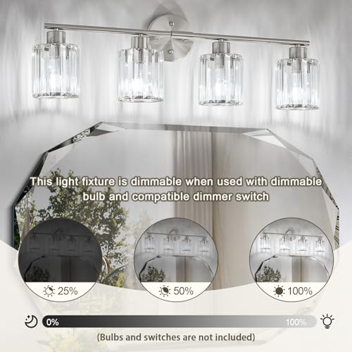 Modern Brushed Nickel Crystal Bathroom Light Fixtures