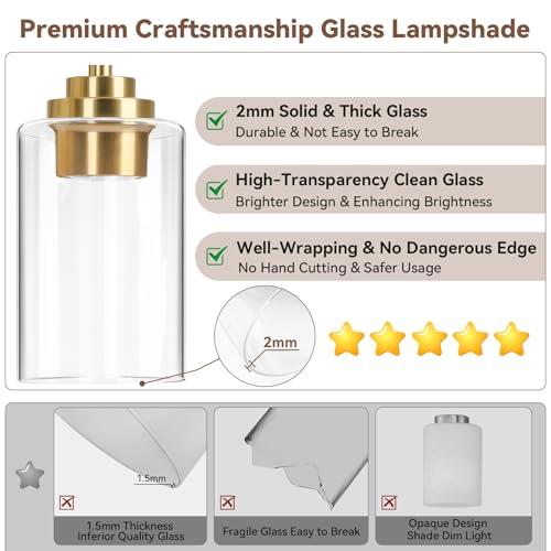 19" Gold Modern Vanity Lights Over Mirror with Clear Glass Shades