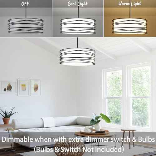 19.7'' 5-Light Black Drum Chandelier - Black and White Industrial Light Fixtures Modern Farmhouse Pendant Light for Kitchen Island Dining Room Hallway Kitchen Island Bedroom
