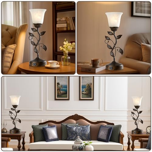 Touch Bedside Table Lamp for Living Room with 2 USB C+A Ports