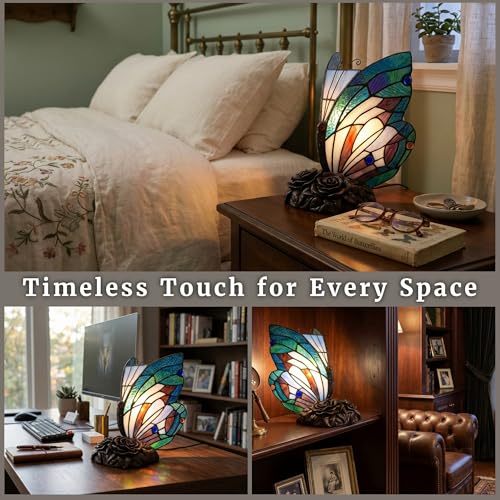 Tiffany Style Table Lamp with Butterfly Stained Glass Shade