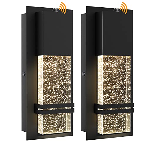 LED Dusk to Dawn Outdoor Light Fixture Exterior Wall Sconces Porch Light 2 Pack Outside Wall Lights with Crystal Bubble Glass 12W Lumen 3000K for Doorway Garden Hallway Patio Living Room (2 Count)