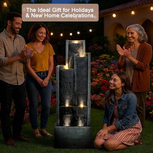 50.7 Inch Tall Outdoor Water Fountain with LED Lights and Pump