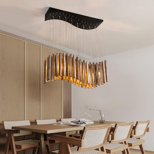 8 Light Wood Chandelier Light Fixture Boho Pendant Light Rustic Large Hanging lamp for Farmhouse Living Doom Entryway Entrance Dinning Room Foyer Kitchen