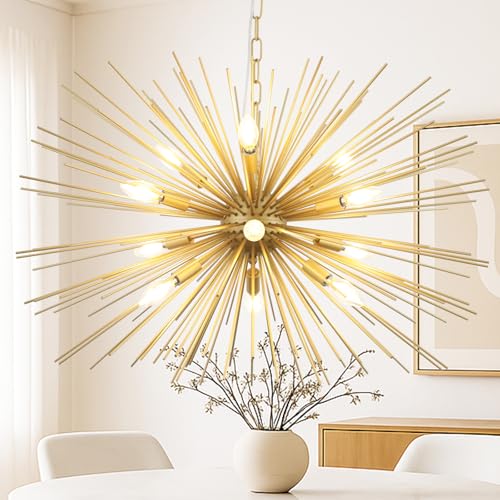 33.8in 12 Light Gold Sputnik Chandeliers Large Mid