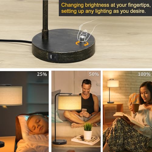 25" Tall Bedside Table Lamp with USB C+A Ports