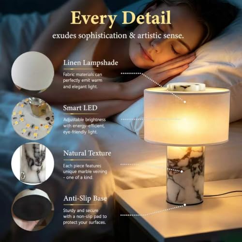 9.8in Cordless Marble Table Lamp