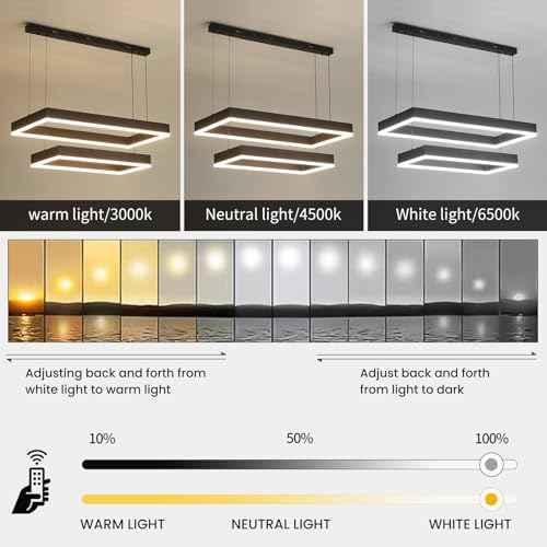 Modern Chandeliers for Living Room, 2-Ring Rectangles Pendant Light Kitchen Island Fixtures, Dimmable LED Chandelier for Dining Room Bedrooms, Black (40CM/60CM)
