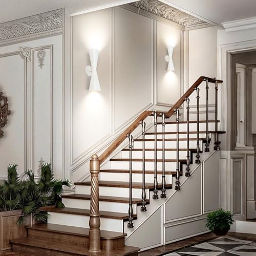Modern Indoor Wall Sconce Up and Down White Wall Sconce Mid Century Indoor Wall Light Fixture Hardwired Wall Mounted Lamp for Living Room Bathroom Bedroom Hallway 15 Inch (2 Count)