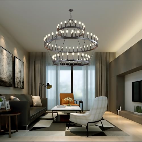 3 Tier Black Large Wagon Wheel Chandelier