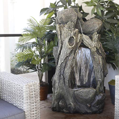 WIN270 52" Outdoor Rainforest Waterfall Tree Trunk Fountain with LED Lights