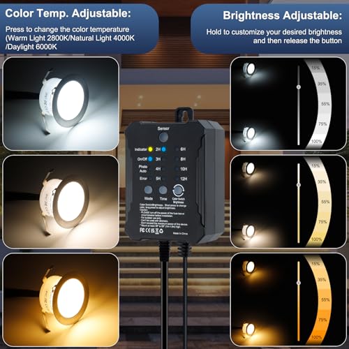 Low Voltage Deck Lights Recessed Kit with Transformer Dimmable Timer and Photocell Sensor Outdoor LED Deck Lighting 3CCT 2700K (10 Count)