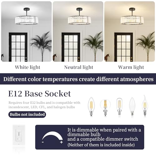 Modern Black Crystal Semi Flush Mount Ceiling Light Fixtures 16 in (Black / 16 in)