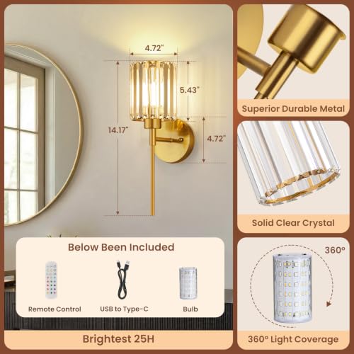 2 Pack Crystal Battery Operated Wall Sconces (2 Count)
