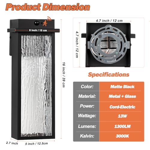 16” Black Motion Sensor Outdoor Lights for House Garage 2 Pack (2 Count)