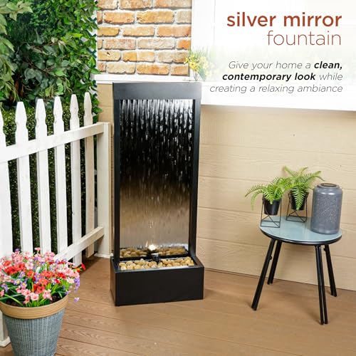Mirror Waterfall Fountain with Stones & Lights