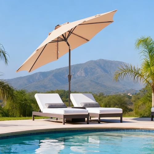 9 FT Patio Umbrella with lights Outdoor Garden Umbrella Beige