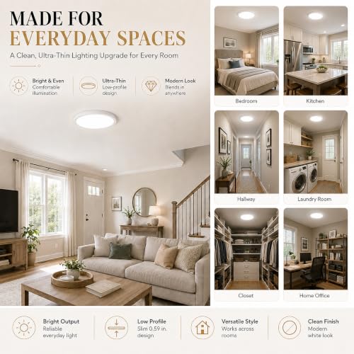 4 Pack 12 Inch Dimmable LED Flush Mount Ceiling Light Fixtures (White / 4 Packs)