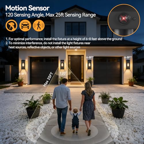 14" Motion Sensor Outdoor Wall Lights Fixture (2 Count)