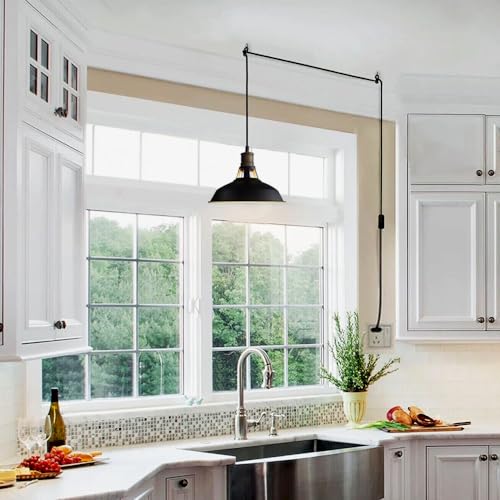 Plug in Pendant Lights Black Farmhouse Barn Light with On (2 Count)