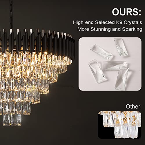 Black and Gold Crystal Chandeliers 30” Modern Dining Room Chandelier Round