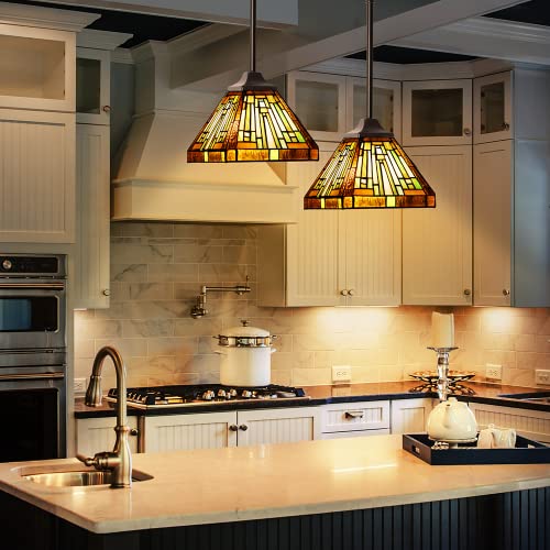 Tiffany Lamp Antique Amber Brown Stained Glass Pendant Light