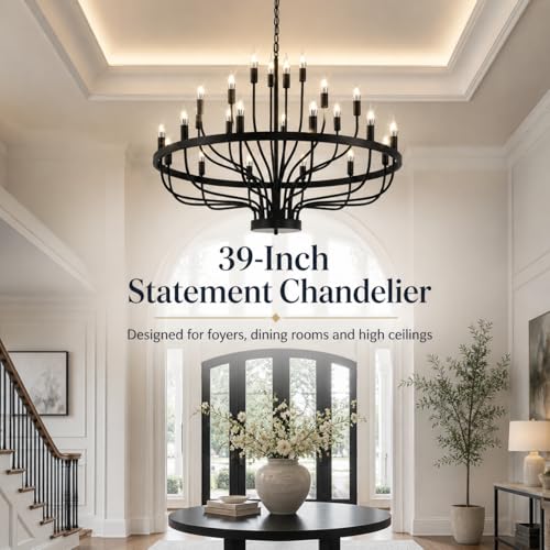 Large Black Wagon Wheel Chandelier 24