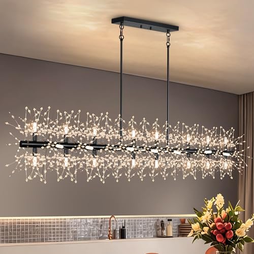 59" Linear Crystal Firework Chandelier Large Dandelion Dining Light