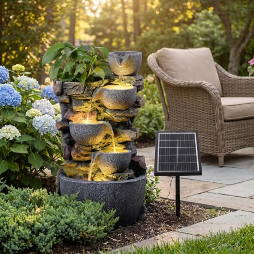 24'' Stacked Rock Solar Powered Water Fountain