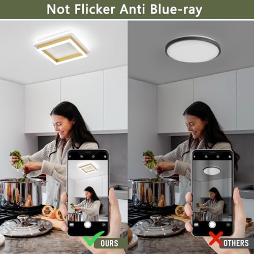 Square Flush Mount Ceiling Light 32W Modern Led Hallway Ceiling Light Fixtures Gold Close to Ceilings Lamp for Bedroom Bathroom Living Room Laundry Kitchen