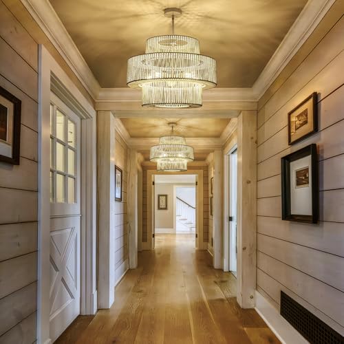 22" Farmhouse Rattan Chandeliers Large White Boho Light Fixtures for Dining Room Kitchen Island Living Room Foyer Hallway 5