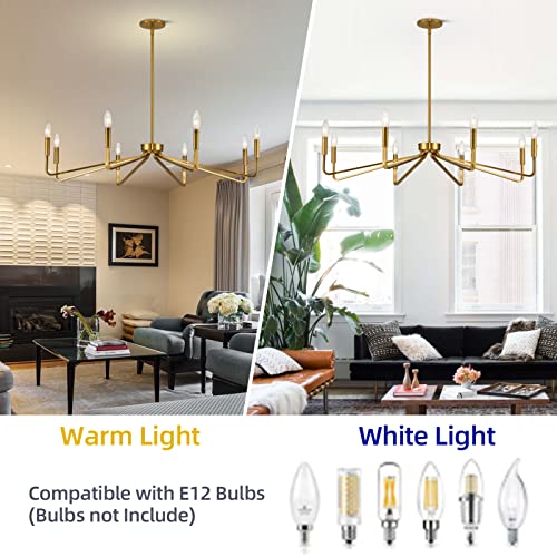 8 Light 38" Brass Modern Candle Chandelier for Dining Living Room