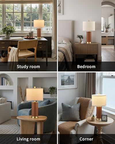 23.4" Brown PU Leather Table Lamps for Living Room Set of 2 (2 Count)