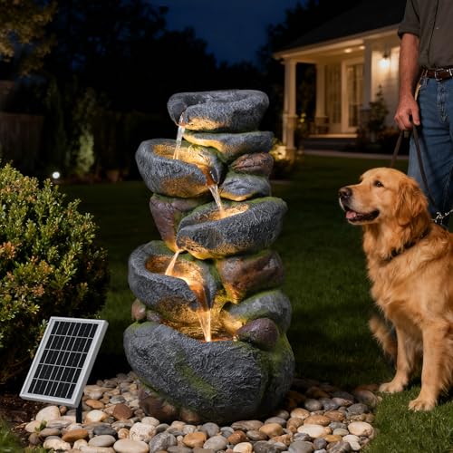 36.2''Tall Rock Solar Water Fountain Outdoor Garden