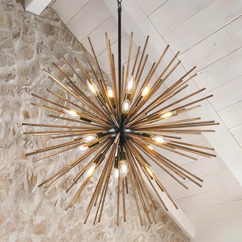 Large Wood Sputnik Chandeliers 16 Light Starburst Light Fixture Solid Wood