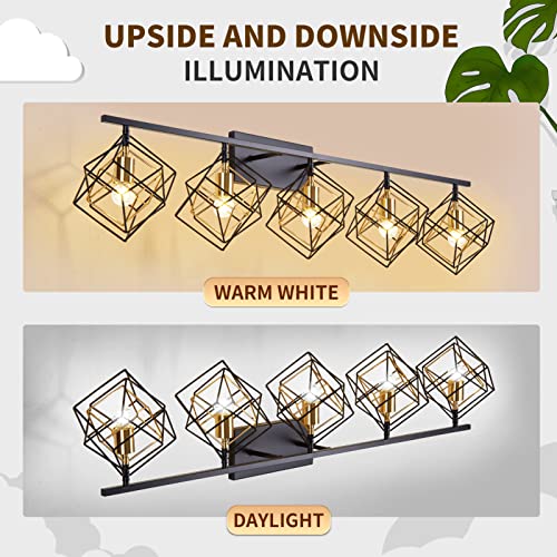 Bathroom Vanity Light with 5 Bulbs Bathroom Light Fixtures Over Mirror with Rotatable 5 Cube Shades Modern Wall Mounted Matte Black
