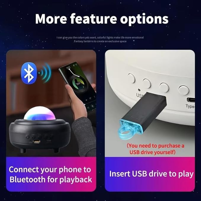 Galaxy Projector Night Light with Bluetooth Speaker, Starry Star Projection Light with Ocean Wave for Bedroom, Northern Lights Projector with Moon, Ambient Lighting for Room Party Xmas