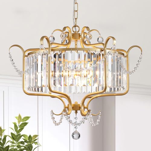 Modern Crystal Chandelier for Dining Room 24" Large Gold 6
