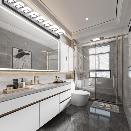 52inch Black Vanity Lights Fixtures 8 Lights LED Modern LED Acrylic Matte Black Vanity Lights Modern Black Bathroom Wall Lighting Over Mirror